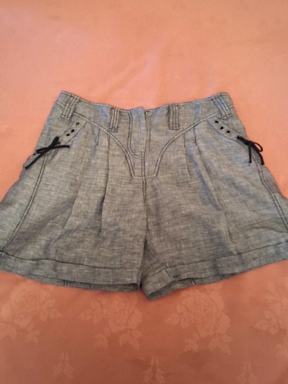 Gray High-Waist Linen-Blend Shorts - Picture 15 of 16